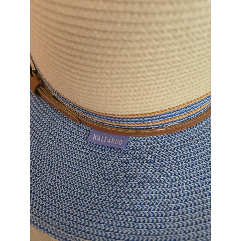 WALLLAROO Hat Company Kristy Fedora Sun Hat Blue Cream Packable Adj. Wide Brim - Picture 3 of 9
